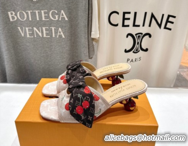Best Grade Louis Vuitton LV x TM Cherie Heel Slides Sandal 5.5cm in Monogram Denim with Bow Beige 0712052