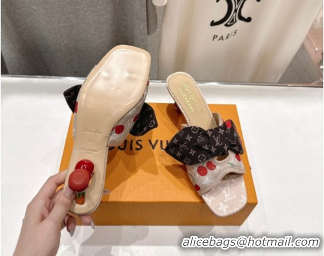 Best Grade Louis Vuitton LV x TM Cherie Heel Slides Sandal 5.5cm in Monogram Denim with Bow Beige 0712052