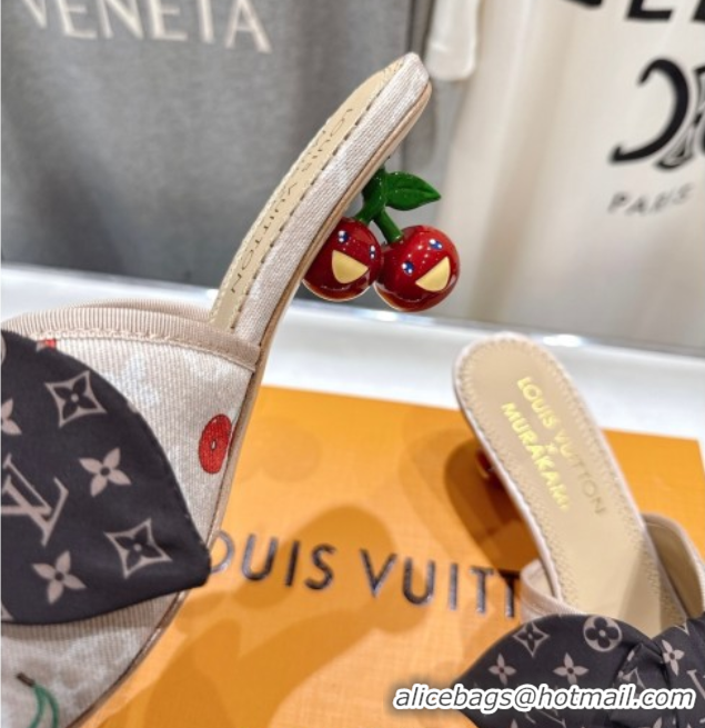 Best Grade Louis Vuitton LV x TM Cherie Heel Slides Sandal 5.5cm in Monogram Denim with Bow Beige 0712052