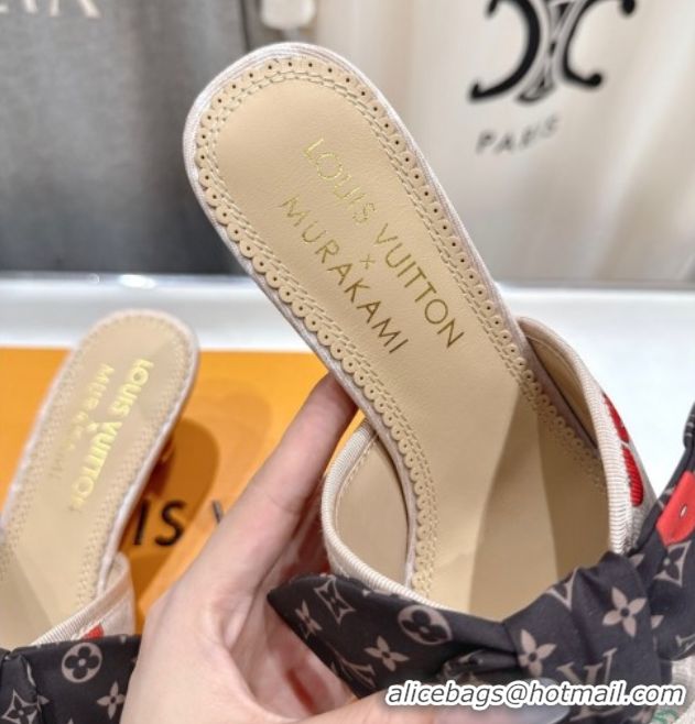Best Grade Louis Vuitton LV x TM Cherie Heel Slides Sandal 5.5cm in Monogram Denim with Bow Beige 0712052