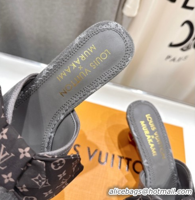 Top Grade Louis Vuitton LV x TM Cherie Heel Slides Sandal 5.5cm in Monogram Denim with Bow Dark Grey 0712053
