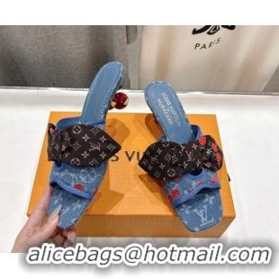 Luxurious Louis Vuitton LV x TM Cherie Heel Slides Sandal 5.5cm in Monogram Denim with Bow Blue/Red 0712054