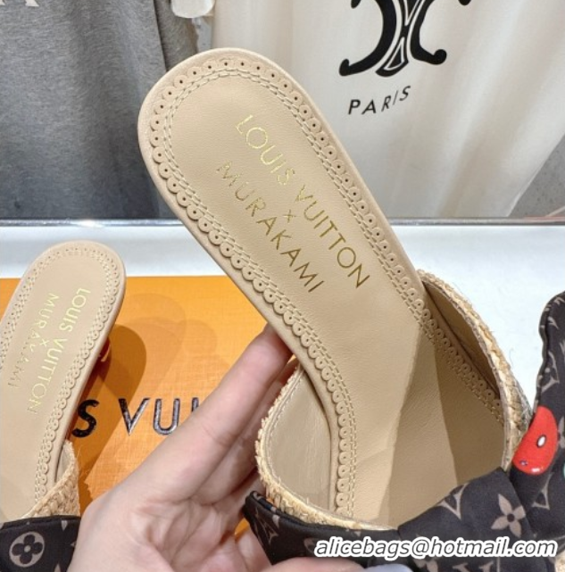 Top Design Louis Vuitton LV x TM Cherie Heel Slides Sandal 5.5cm in Raffia Straw with Bow Beige 0712056