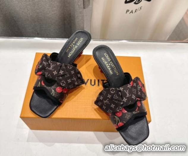 Cheap Price Louis Vuitton LV x TM Cherie Heel Slides Sandal 5.5cm in Brown Monogram Canvas with Bow 0712058