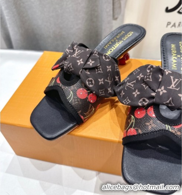 Cheap Price Louis Vuitton LV x TM Cherie Heel Slides Sandal 5.5cm in Brown Monogram Canvas with Bow 0712058