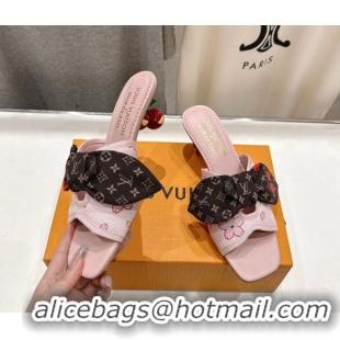Most Popular Louis Vuitton LV x TM Cherie Heel Slides Sandal 5.5cm in Pink Blossom Leather with Bow 0712059