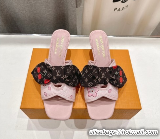 Most Popular Louis Vuitton LV x TM Cherie Heel Slides Sandal 5.5cm in Pink Blossom Leather with Bow 0712059