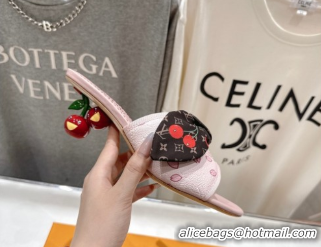 Most Popular Louis Vuitton LV x TM Cherie Heel Slides Sandal 5.5cm in Pink Blossom Leather with Bow 0712059
