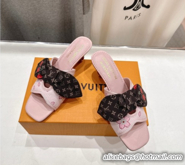 Most Popular Louis Vuitton LV x TM Cherie Heel Slides Sandal 5.5cm in Pink Blossom Leather with Bow 0712059