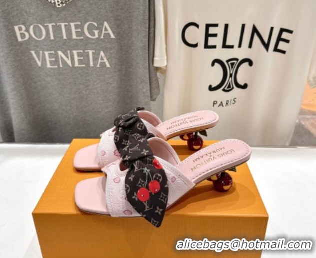 Most Popular Louis Vuitton LV x TM Cherie Heel Slides Sandal 5.5cm in Pink Blossom Leather with Bow 0712059