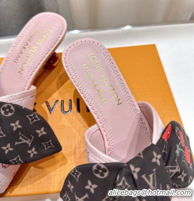 Most Popular Louis Vuitton LV x TM Cherie Heel Slides Sandal 5.5cm in Pink Blossom Leather with Bow 0712059