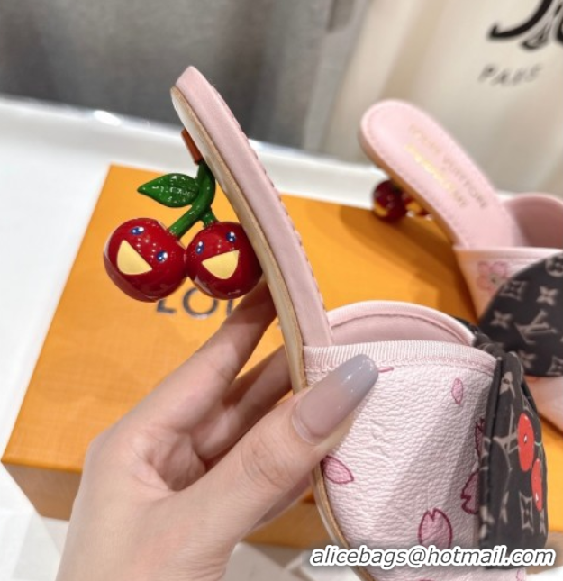 Most Popular Louis Vuitton LV x TM Cherie Heel Slides Sandal 5.5cm in Pink Blossom Leather with Bow 0712059