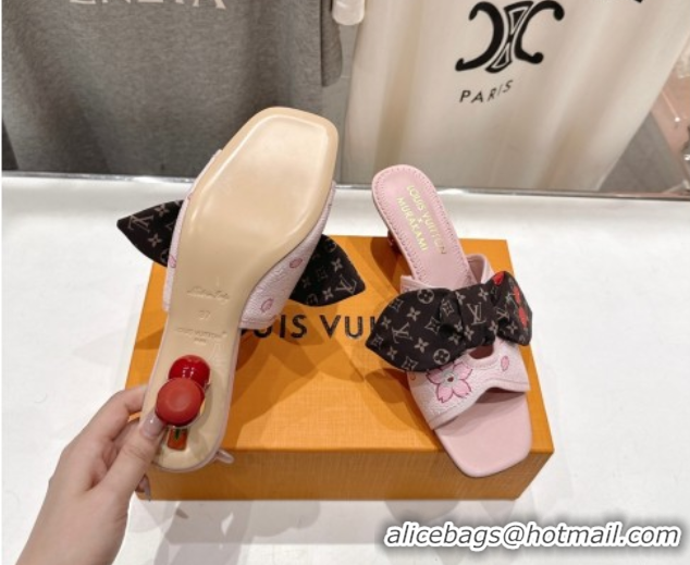 Most Popular Louis Vuitton LV x TM Cherie Heel Slides Sandal 5.5cm in Pink Blossom Leather with Bow 0712059