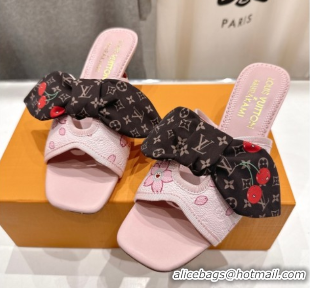 Most Popular Louis Vuitton LV x TM Cherie Heel Slides Sandal 5.5cm in Pink Blossom Leather with Bow 0712059