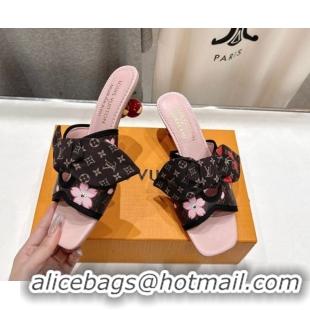 Pretty Style Louis Vuitton LV x TM Cherie Heel Slides Sandal 5.5cm in Blossom Monogram Canvas with Bow 0712060
