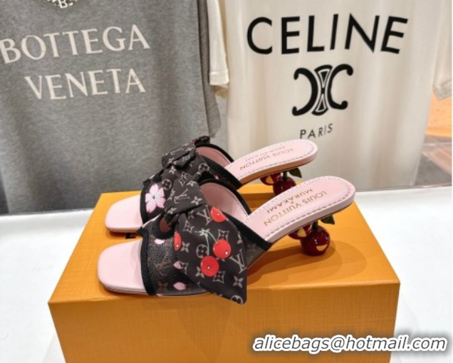 Pretty Style Louis Vuitton LV x TM Cherie Heel Slides Sandal 5.5cm in Blossom Monogram Canvas with Bow 0712060