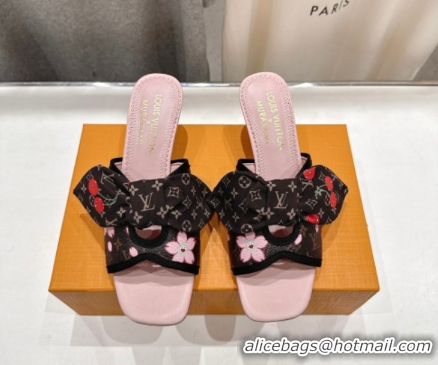 Pretty Style Louis Vuitton LV x TM Cherie Heel Slides Sandal 5.5cm in Blossom Monogram Canvas with Bow 0712060