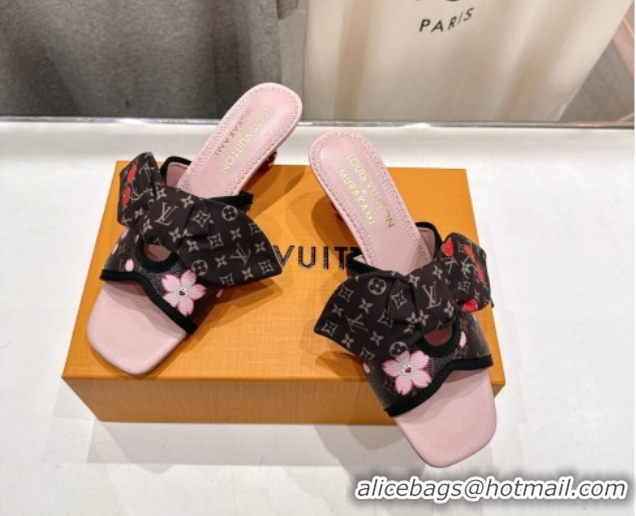 Pretty Style Louis Vuitton LV x TM Cherie Heel Slides Sandal 5.5cm in Blossom Monogram Canvas with Bow 0712060