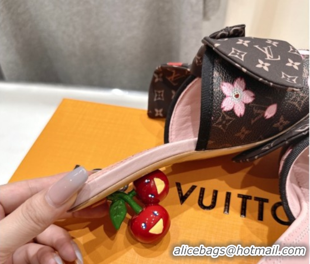 Pretty Style Louis Vuitton LV x TM Cherie Heel Slides Sandal 5.5cm in Blossom Monogram Canvas with Bow 0712060