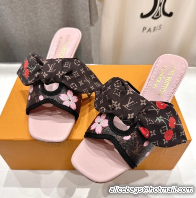Pretty Style Louis Vuitton LV x TM Cherie Heel Slides Sandal 5.5cm in Blossom Monogram Canvas with Bow 0712060