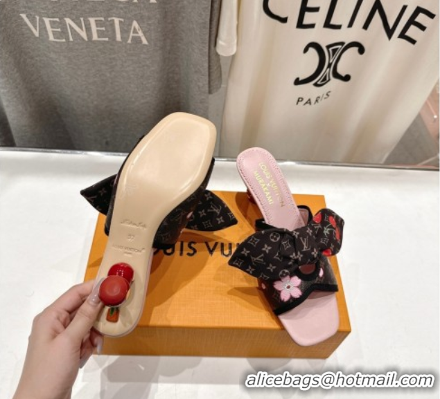 Pretty Style Louis Vuitton LV x TM Cherie Heel Slides Sandal 5.5cm in Blossom Monogram Canvas with Bow 0712060