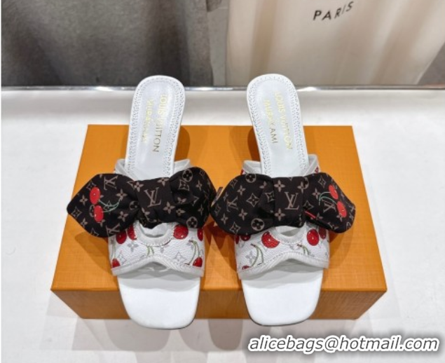 Popular Style Louis Vuitton LV x TM Cherie Heel Slides Sandal 5.5cm in Monogram Canvas with Bow White 0712061