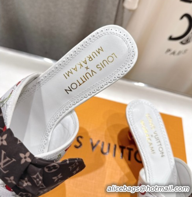 Popular Style Louis Vuitton LV x TM Cherie Heel Slides Sandal 5.5cm in Monogram Canvas with Bow White 0712061