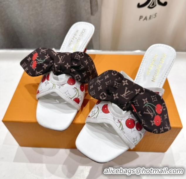 Popular Style Louis Vuitton LV x TM Cherie Heel Slides Sandal 5.5cm in Monogram Canvas with Bow White 0712061