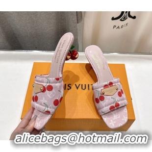 Buy Luxury Louis Vuitton LV x TM Lily Heel Slides Sandal 5.5cm in Cherry Monogram Denim with Bow Pink 0712074