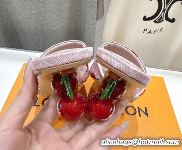 Buy Luxury Louis Vuitton LV x TM Lily Heel Slides Sandal 5.5cm in Cherry Monogram Denim with Bow Pink 0712074