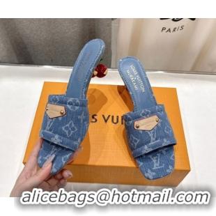 Best Product Louis Vuitton LV x TM Lily Heel Slides Sandal 5.5cm in Monogram Denim with Bow Light Blue 0712062
