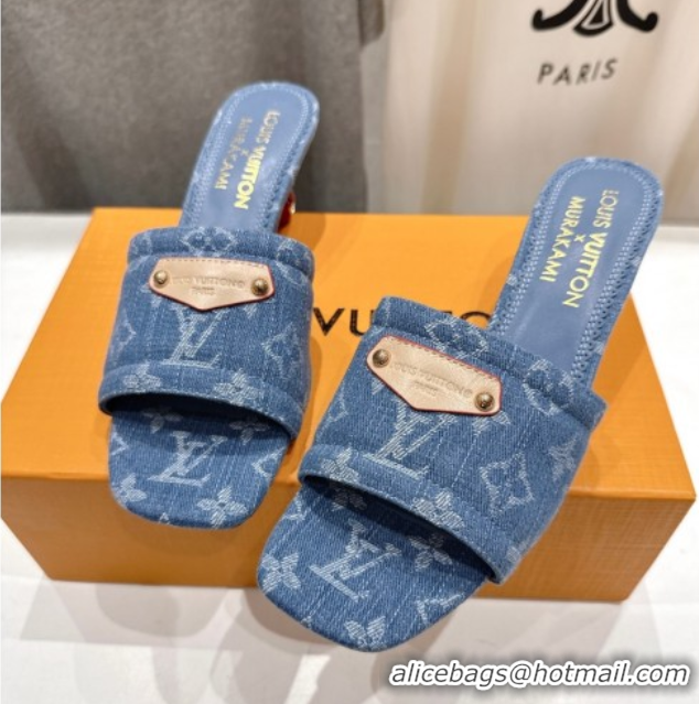 Best Product Louis Vuitton LV x TM Lily Heel Slides Sandal 5.5cm in Monogram Denim with Bow Light Blue 0712062