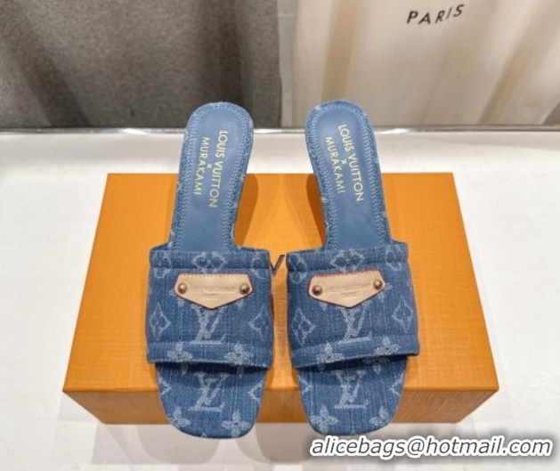 Best Product Louis Vuitton LV x TM Lily Heel Slides Sandal 5.5cm in Monogram Denim with Bow Light Blue 0712062