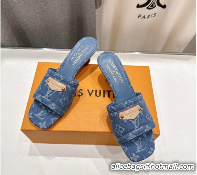 Best Product Louis Vuitton LV x TM Lily Heel Slides Sandal 5.5cm in Monogram Denim with Bow Light Blue 0712062