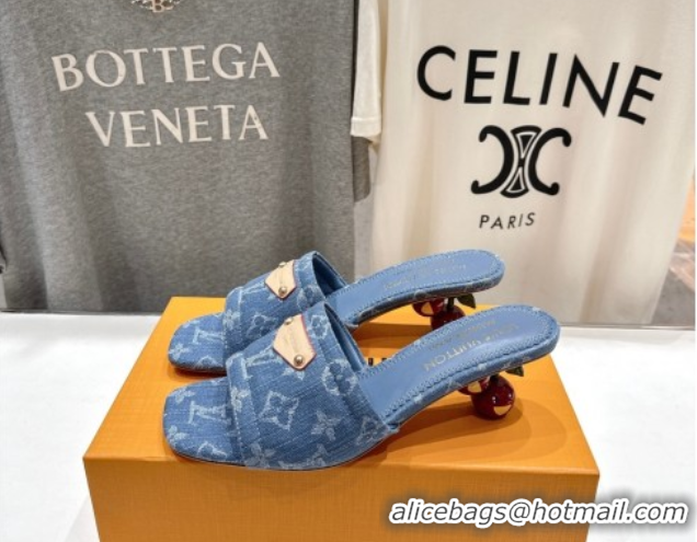 Best Product Louis Vuitton LV x TM Lily Heel Slides Sandal 5.5cm in Monogram Denim with Bow Light Blue 0712062
