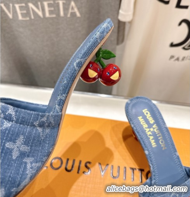 Best Product Louis Vuitton LV x TM Lily Heel Slides Sandal 5.5cm in Monogram Denim with Bow Light Blue 0712062