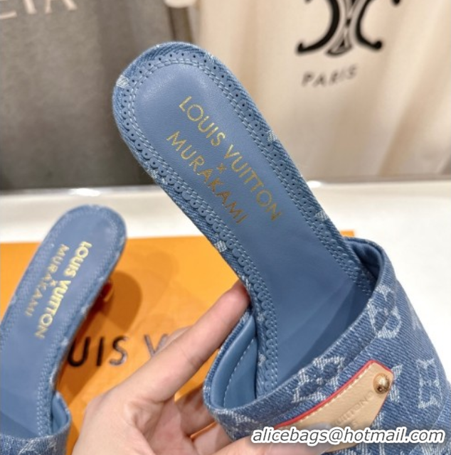 Best Product Louis Vuitton LV x TM Lily Heel Slides Sandal 5.5cm in Monogram Denim with Bow Light Blue 0712062