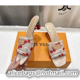 1:1 aaaaa Louis Vuitton LV x TM Lily Heel Slides Sandal 5.5cm in Monogram Denim with Bow Beige 0712064