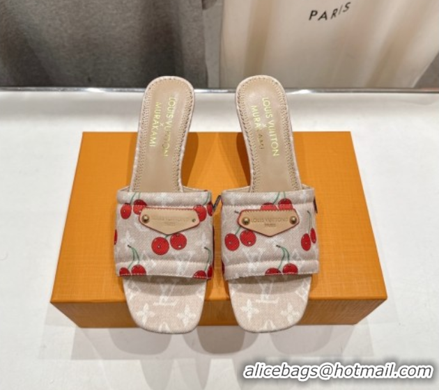 1:1 aaaaa Louis Vuitton LV x TM Lily Heel Slides Sandal 5.5cm in Monogram Denim with Bow Beige 0712064
