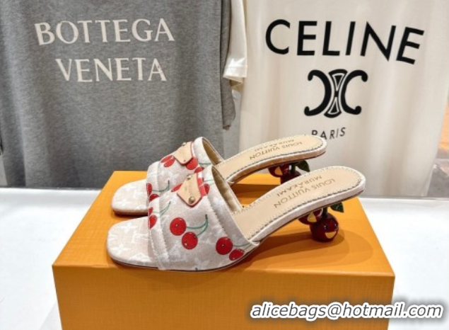 1:1 aaaaa Louis Vuitton LV x TM Lily Heel Slides Sandal 5.5cm in Monogram Denim with Bow Beige 0712064