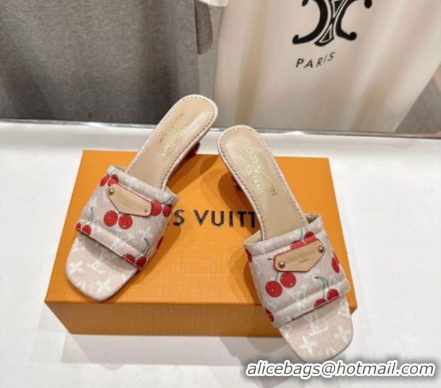 1:1 aaaaa Louis Vuitton LV x TM Lily Heel Slides Sandal 5.5cm in Monogram Denim with Bow Beige 0712064