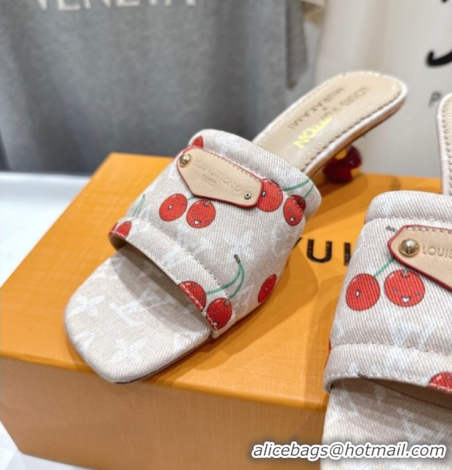 1:1 aaaaa Louis Vuitton LV x TM Lily Heel Slides Sandal 5.5cm in Monogram Denim with Bow Beige 0712064