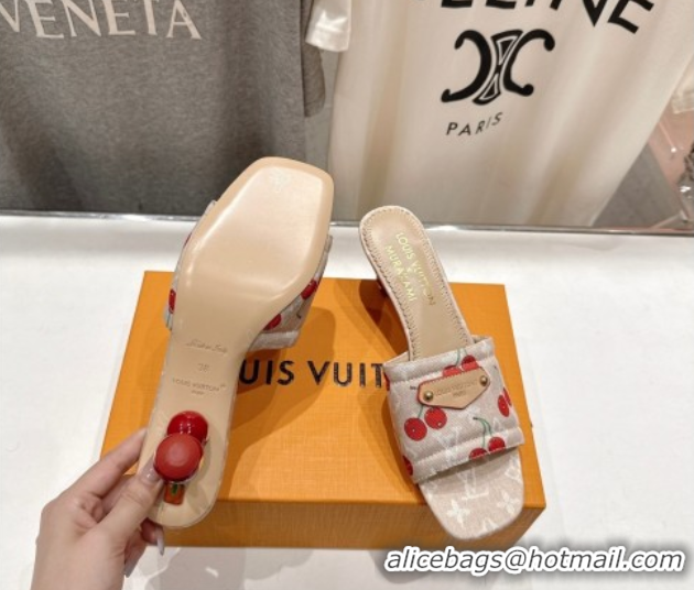 1:1 aaaaa Louis Vuitton LV x TM Lily Heel Slides Sandal 5.5cm in Monogram Denim with Bow Beige 0712064