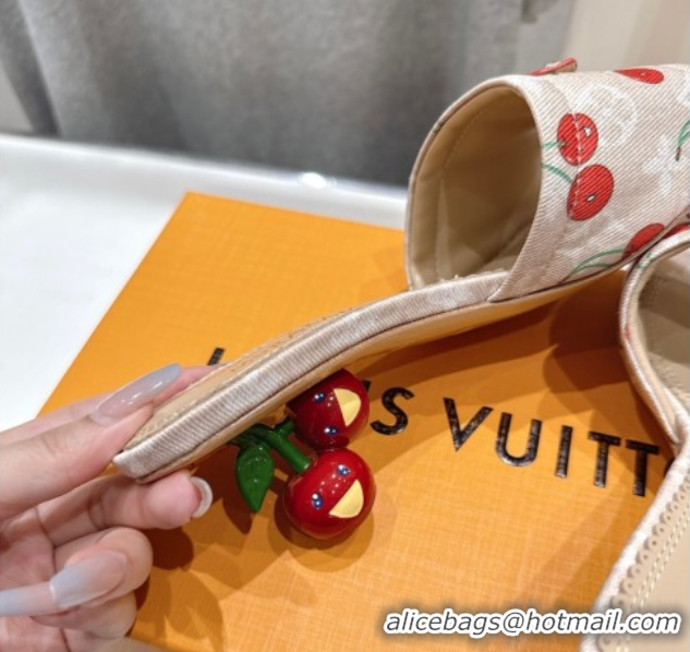 1:1 aaaaa Louis Vuitton LV x TM Lily Heel Slides Sandal 5.5cm in Monogram Denim with Bow Beige 0712064