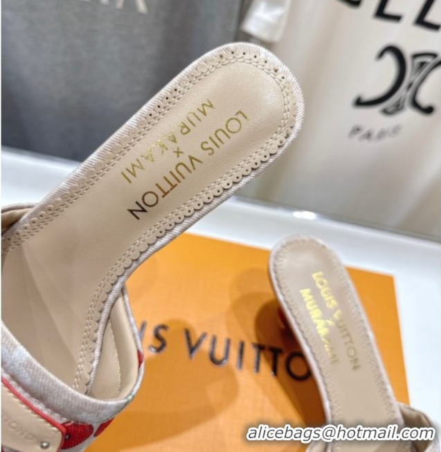 1:1 aaaaa Louis Vuitton LV x TM Lily Heel Slides Sandal 5.5cm in Monogram Denim with Bow Beige 0712064