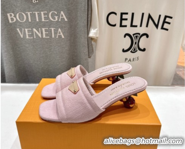 1:1 Louis Vuitton LV x TM Lily Heel Slides Sandal 5.5cm in Monogram Denim with Bow Light Pink 0712067