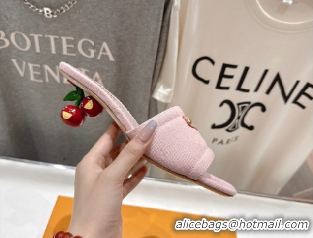 1:1 Louis Vuitton LV x TM Lily Heel Slides Sandal 5.5cm in Monogram Denim with Bow Light Pink 0712067