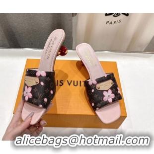 Perfect Louis Vuitton LV x TM Lily Heel Slides Sandal 5.5cm in Blossom Monogram Canvas with Bow 0712069
