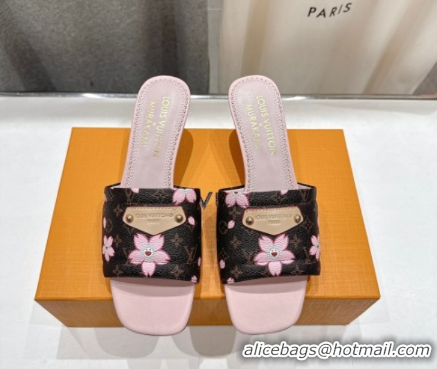 Perfect Louis Vuitton LV x TM Lily Heel Slides Sandal 5.5cm in Blossom Monogram Canvas with Bow 0712069