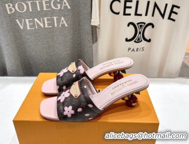 Perfect Louis Vuitton LV x TM Lily Heel Slides Sandal 5.5cm in Blossom Monogram Canvas with Bow 0712069